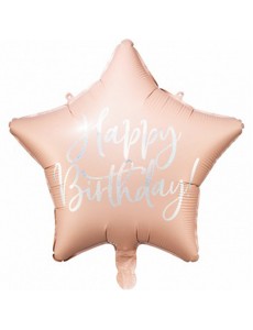 Balão Estrela Rosa Happy Birthday